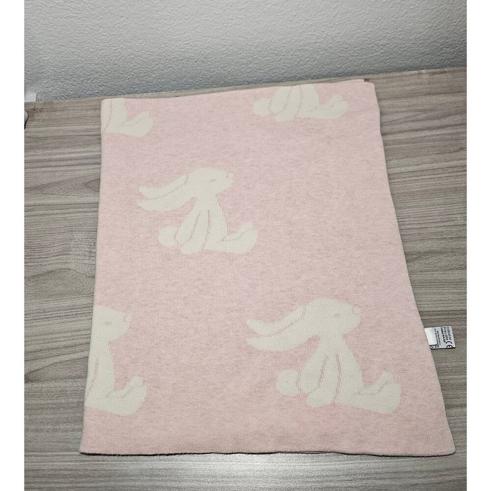 Jellycat Bashful Pink Bunny Rabbit Blanket Reversible White Baby Nursery